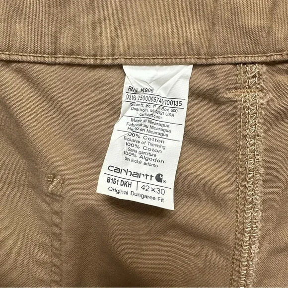 Carhartt Original Dungaree Fit Khaki Men's Pants Size 42x 30 - Picture 5 of 10